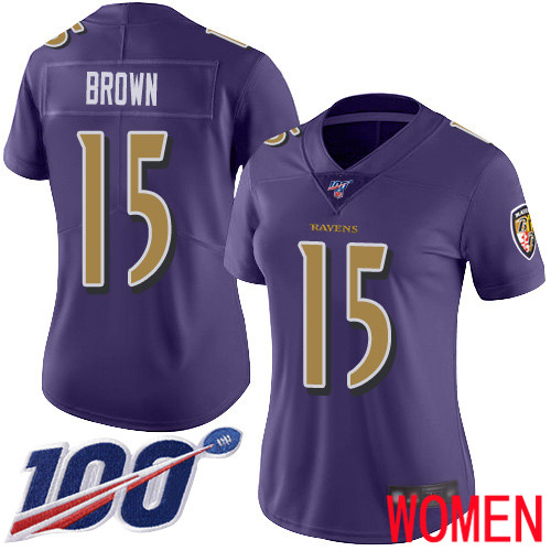 Baltimore Ravens Limited Purple Women Marquise Brown Jersey NFL Football #15 100th Season Rush Vapor Untouchable->women nfl jersey->Women Jersey